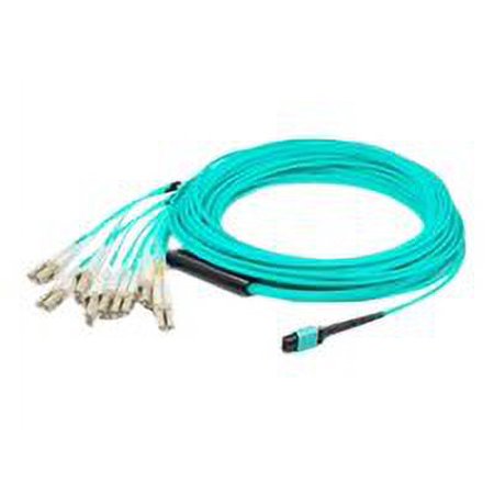 UPC: 0821456464259 | AddOn 3m MPO (Female) to 8xLC (Male) 8-Strand Aqua OM4 OFNP (Plenum-rated) Fiber Fanout Cable