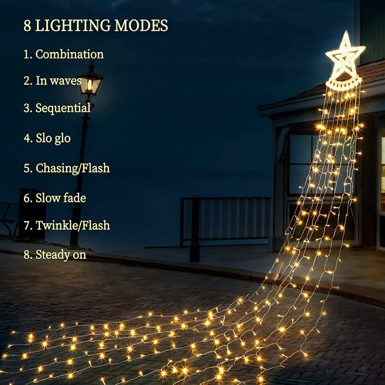 LED Solar Star Waterfall Light String Lights Remote Control Christmas Tree  Decor