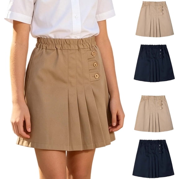Loopsun Kids Girls 4-15Years Summer Solid School Uniform Skirt Pants Casual Bottoms