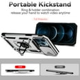 thumbnail image 2 of for iPhone 12 Pro Max Case, Soft TPU & Hard PC Anti-scratch Sliding Cover Full Protection Ring Stand Rotating Kickstand Holder Magnetic Shockproof Phone Case Cover for iPhone 12 Pro Max, Silver, 2 of 8