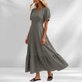 thumbnail image 6 of YuXingFu Womens Cotton Dresses with Sleeves Maxi V-Neck Plus Size Womens Dress Short Sleeve for Beach Long Casual Summer Gray L, 6 of 7