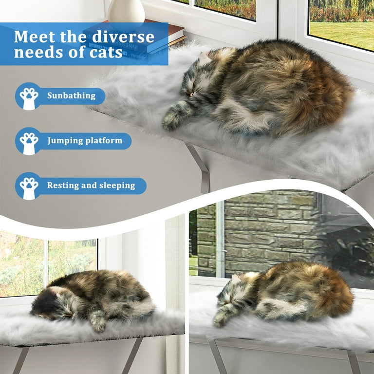 Kadyn Cat Window Perch Wall mounted Cat Seat with Soft Cushion and Supporting Feet White Sunny Seat Cat Bed