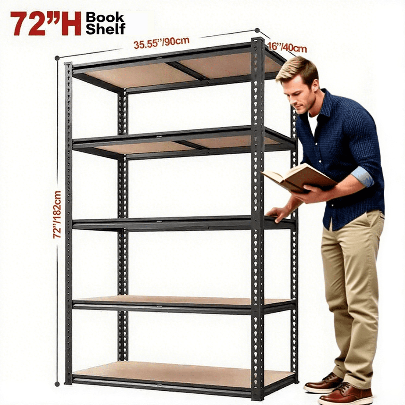 59/70.8-inch storage rack, 5 adjustable shelves, 2000-pound load capacity, special pattern design, high material hardness