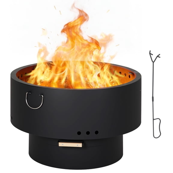 QinaQin 30 Inch Smokeless Fire Pits, Wood Burning Firepits with Fire Poker,Removable Ash Pan and Hardwood Top, Backyard Fireplace for Camping, Picnic