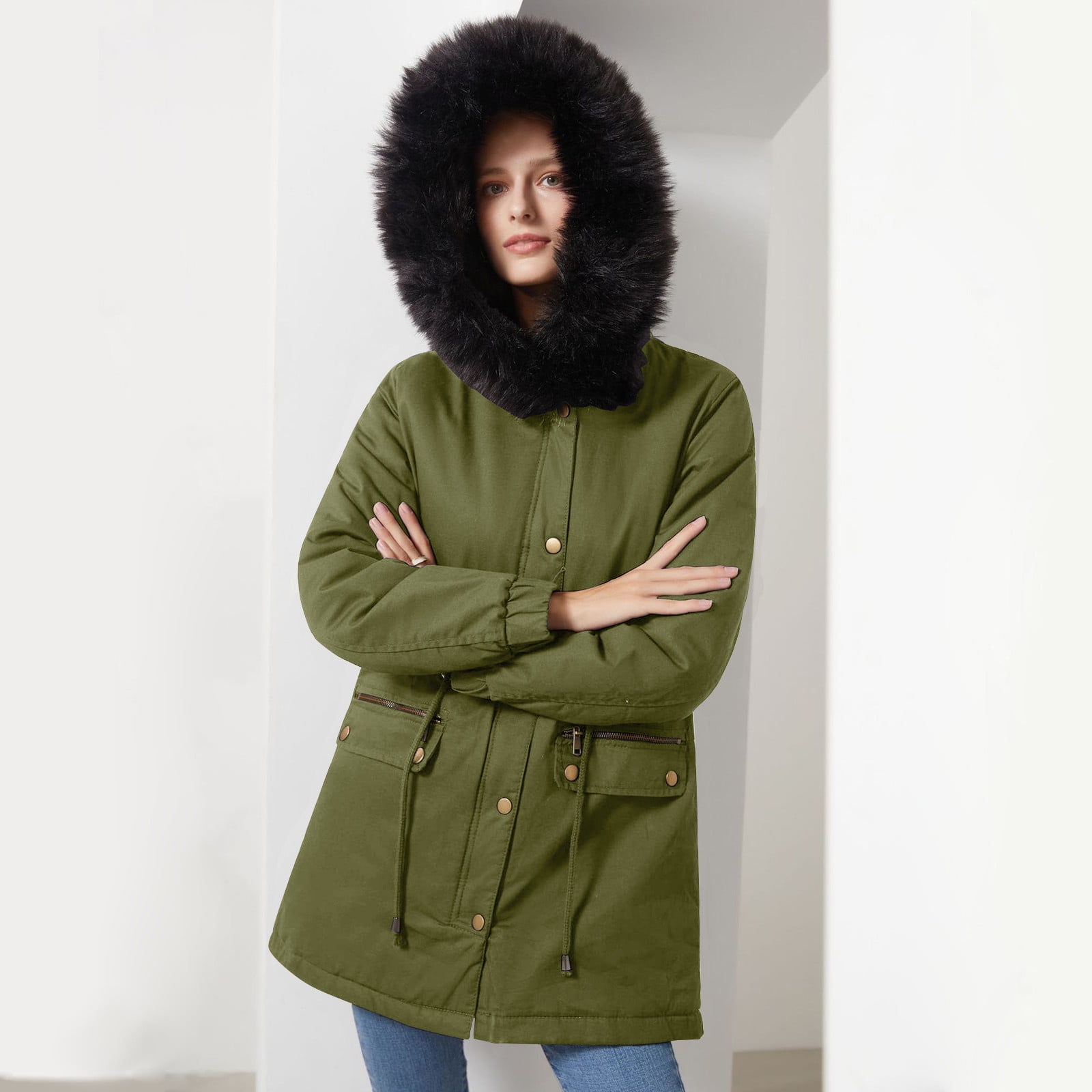 BVOFAR Women's Winter Warm Heavy Coat Plus Size Thicken Parka Jackets with Faux Fur Hood Casual Zip up Outerwear Coats with Pockets