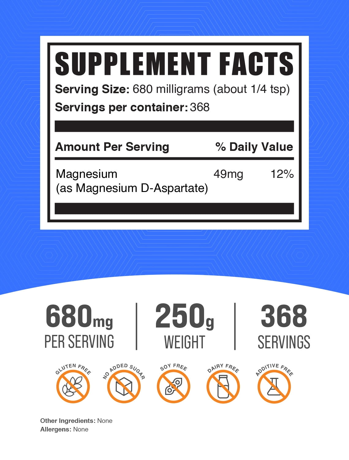 BulkSupplements Magnesium D-Aspartate Powder- 680mg per Serving - 250 Grams (8.8 oz) - 368 Servings