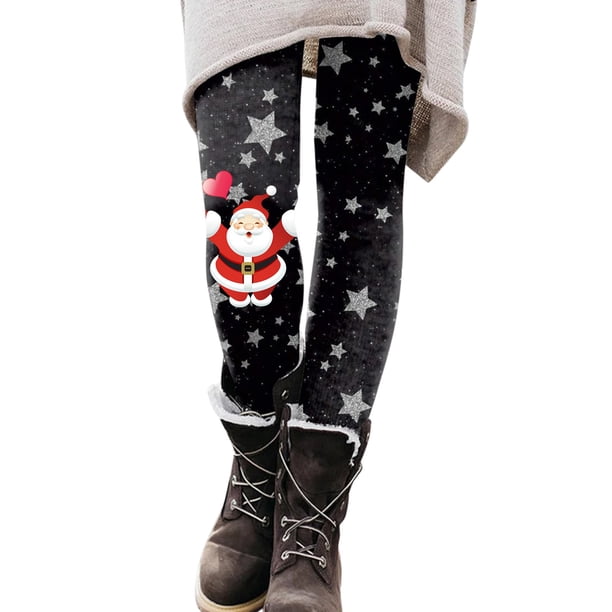 Leggings Deportivos Gibobby de Yoga Entrenamiento Casual Navidad Papá Noel Imprimir Interior Pantalones Negro M
