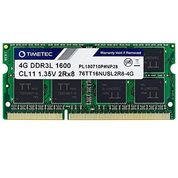 Timetec 4GB DDR3L Laptop RAM Memory, 1600MHz PC3L-12800/PC3-12800, SODIMM 204-Pin, Non-ECC Unbuffered, 1.35V/1.5V CL11, Dual Rank 2Rx8