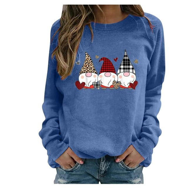 RKSTN Chandail en Molleton pour Femmes Manches Longues Décontracté Imprimé Saint-Valentin Blouse Hauts Chandail Col Rond Coupe Ample Chandail en Molleton