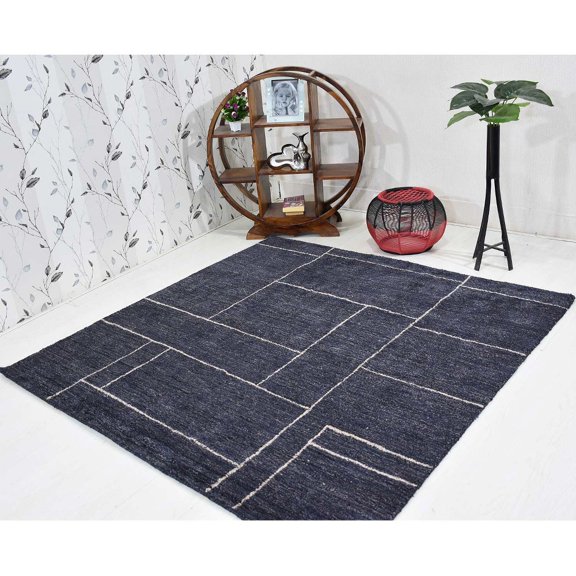 Rugsotic Carpets Handmade Rugs Hand Knotted Loom Square 6'x6' Light Charcoal Beige Silk Mix for Indoor Use