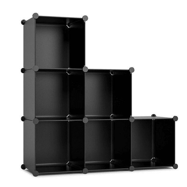 Homecho 6 Cube Storage Organizer Bins Bookcases DIY Plastic Modular Cube, Shelf Closet Cabinet 12x12 inch, Black Color Finish