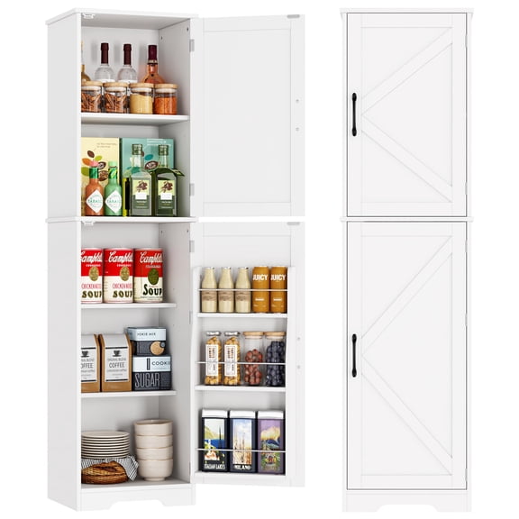 Off White Yusong 72 Tall Kitchen Pantry Cabinet, Freestanding Storage