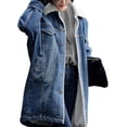 thumbnail image 3 of Women's Thick Fleece Lined Button Down Mid Long Quilted Denim Jacket Overcoat, 3 of 5