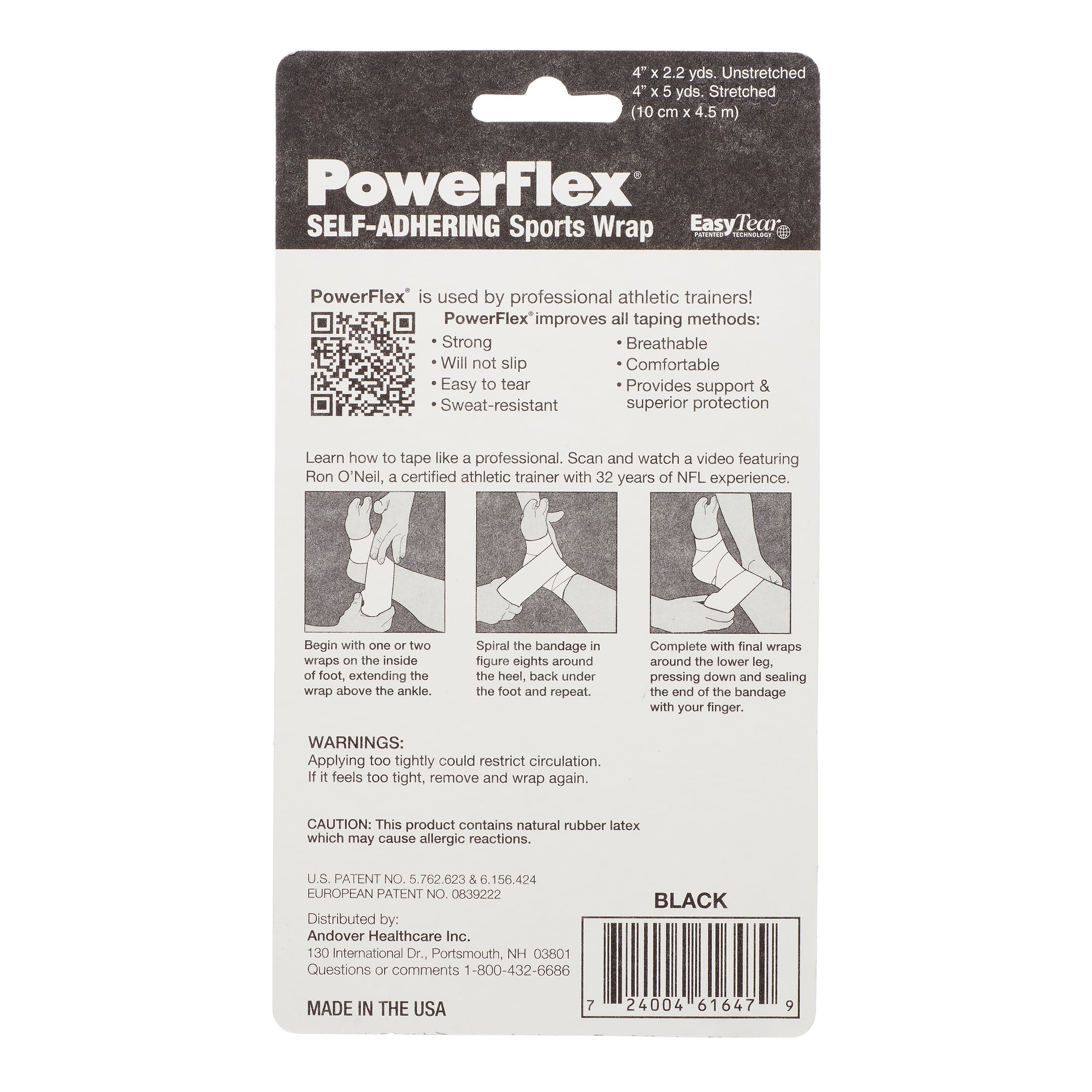 PowerFlex Self-Adhering Sports Wrap, Black, 4"