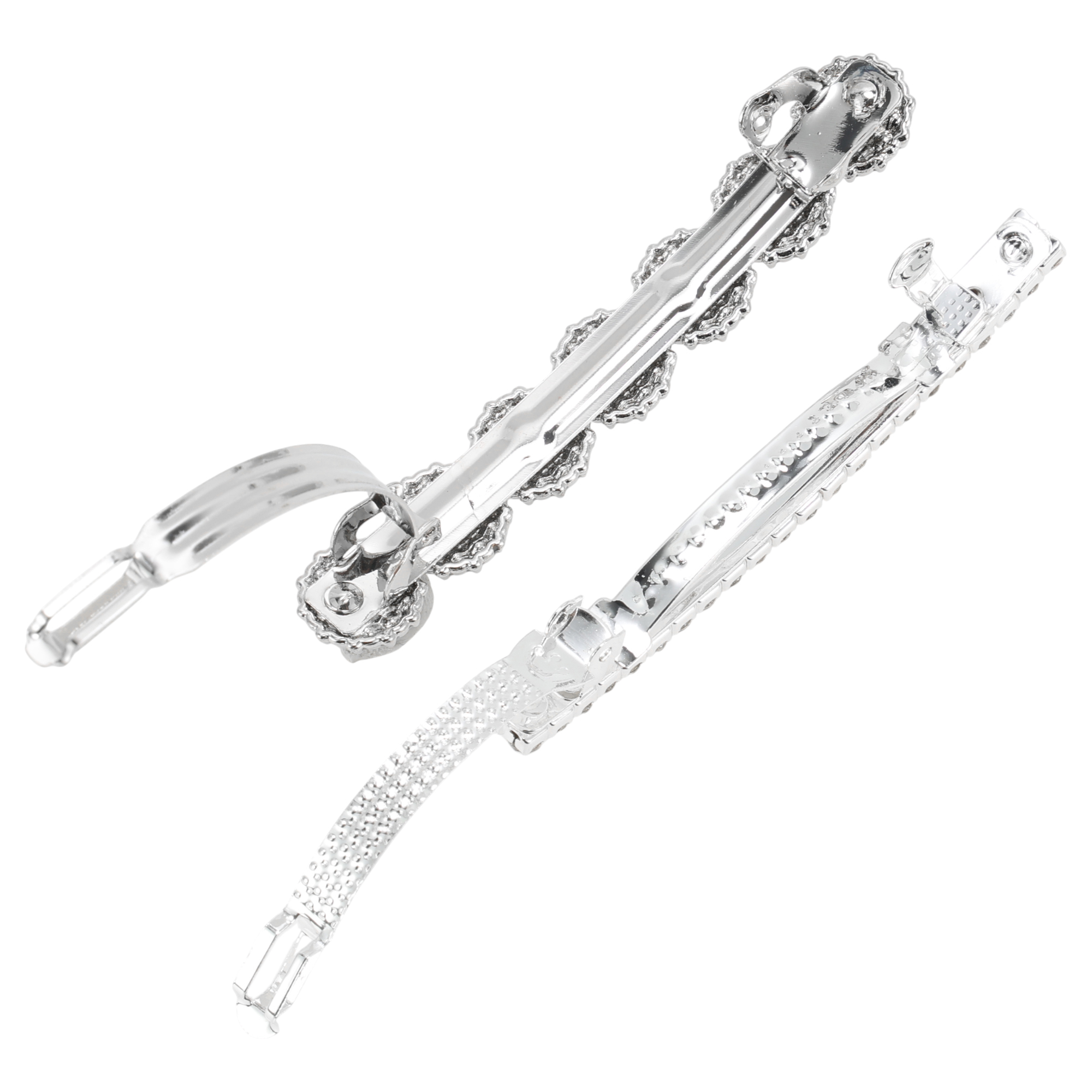 Unique Bargains 2Pcs Grace Crystal Set Style Hair Barrettes Silver Tone