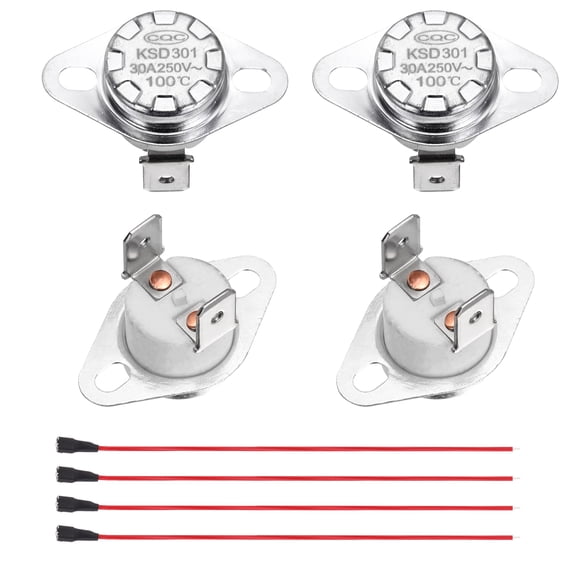 2 Pcs KSD301 Thermostat 100°C/212°F 30A Normally Closed N.C Adjust Snap Disc Temperature Switch with Terminal Wire for Microwaves,Oven,Coffee Maker