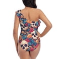 thumbnail image 5 of Picia colorful Skull rose Pattern Women's One Piece Swimsuits,One Shoulder Swimwear Asymmetric ,Ruffle Monokinis Bathing Suits,High Waisted Flattering Bathing Suits-XX-Large, 5 of 8