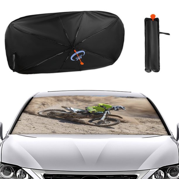 Motocross Sucio Sombrilla Solar para Auto - Protector de Parabrisas Plegable | Cortina Solar Delantero | Bloqueo UV y Aislamiento de Calor 133x73cm