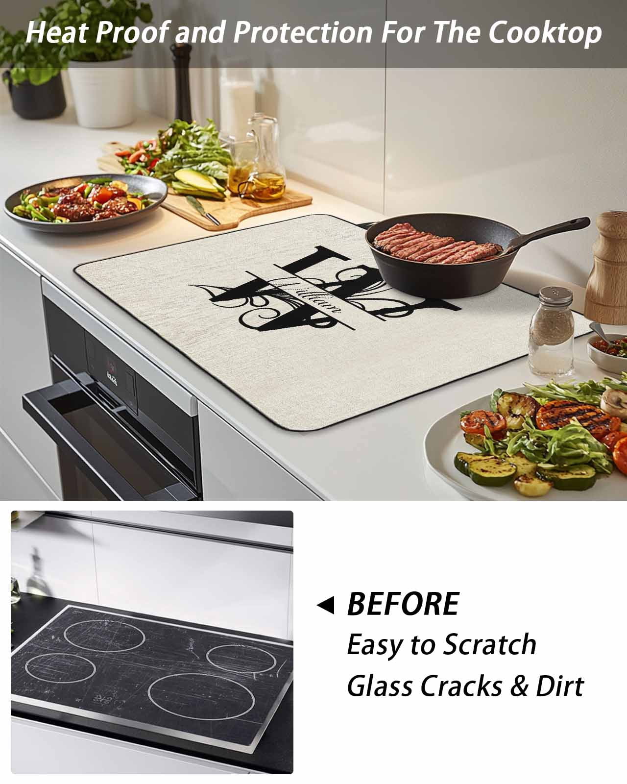 Stove Top Covers for Electric Stove, Letter W Glass Stovetop Cover Protector, Monogram Words Induction Cooktop Protector Oven Mat for Kitchen Countertop 24"x21"