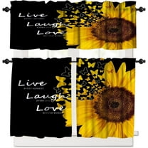 Black Yellow Sunflower Kitchen Curtains and Valances Set Farmhouse Rustic Wood Curtains Set Flower Kitchen Window Curtains Tier and Valance Curtain Set for Bedroom Living Room 52x18 & 27x24x2, 3 Panel