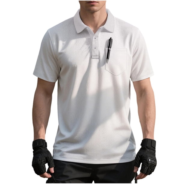 Mens Casual de Manga Corta Botón Abajo Camisas de Malla Elástica de Bolsillo Cuello de Vuelta de Verano, Camisas de Manga Corta para Hombre con Bolsillo