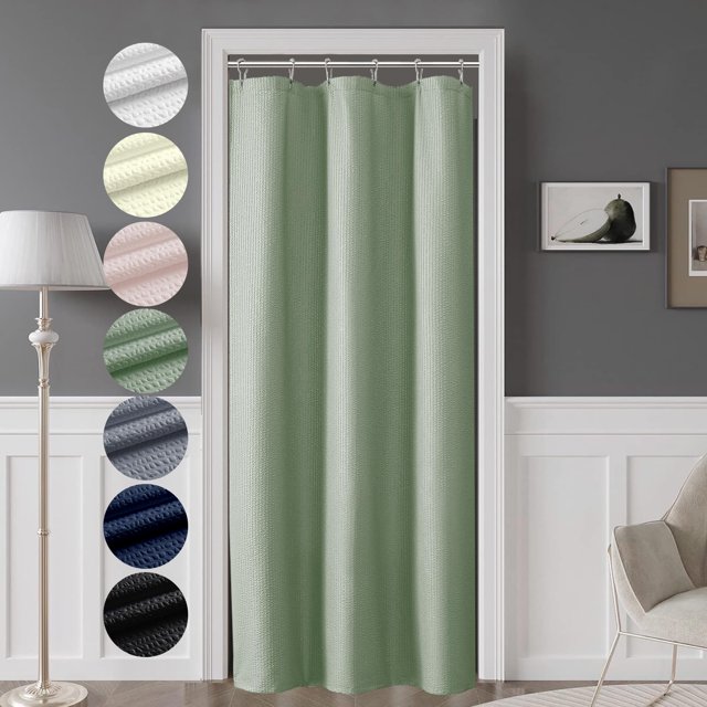 OVZME Cortina de ducha de tela Berry Stall de 36.1 x 72.0 in, suave y gofre, pequeña cortina de ducha verde salvia para baño con textura para tamaño de puesto estrecho, lavable a máquina, resistente a