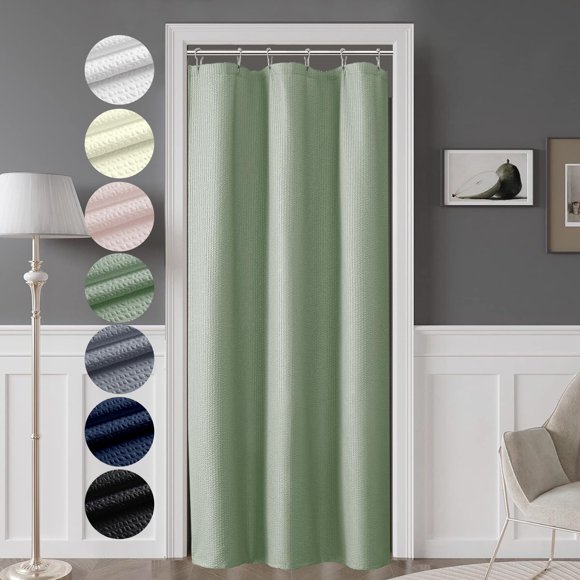 OVZME Cortina de ducha de tela Berry Stall de 36.1 x 72.0 in, suave y gofre, pequeña cortina de ducha verde salvia para baño con textura para tamaño de puesto estrecho, lavable a máquina, resistente a