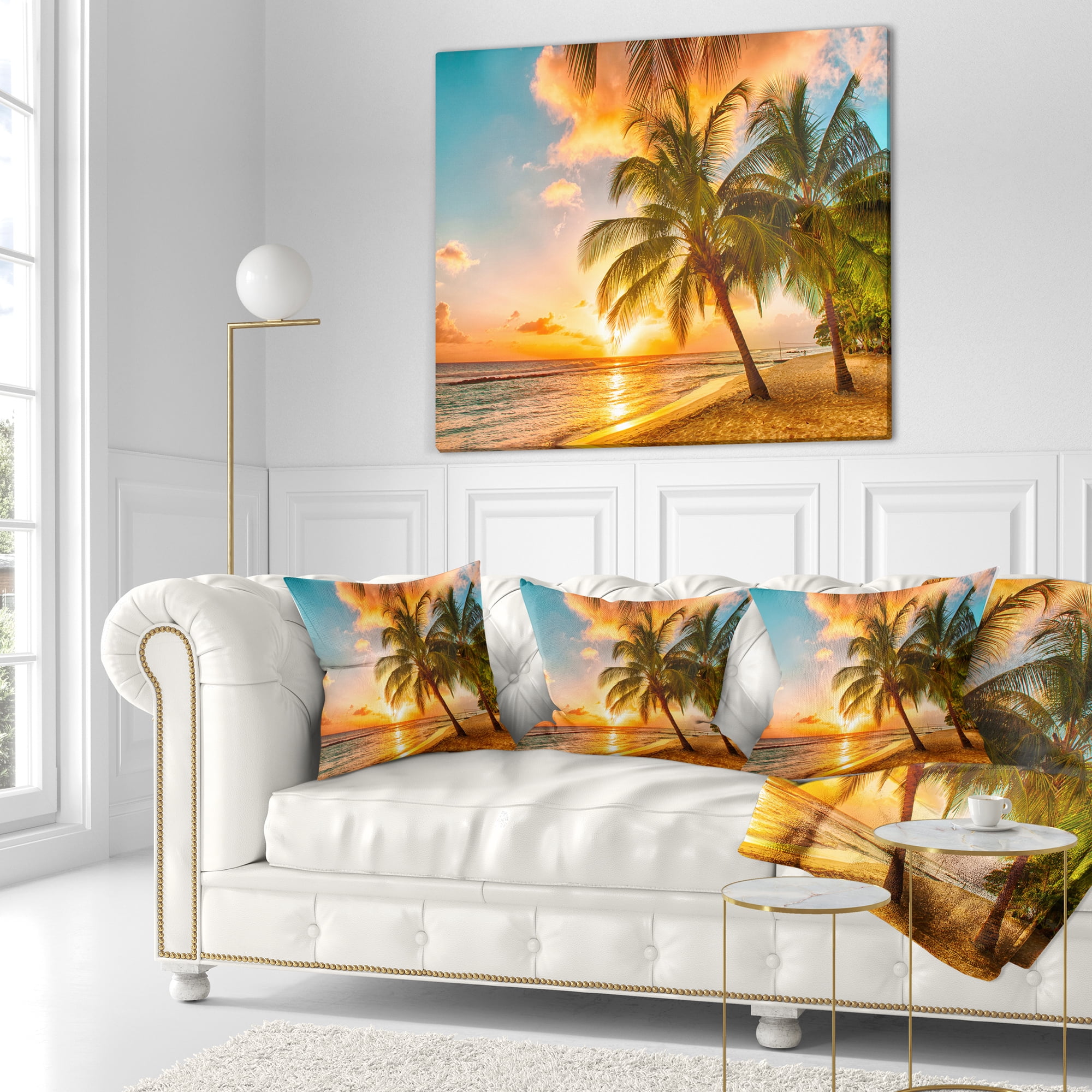 Designart Barbados Landscape - Photography Throw Pillow - 18x18