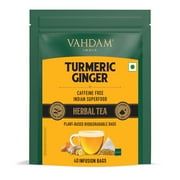 VAHDAM, Turmeric Ginger Blend (40 Herbal Tea Bags) Caffeine Free, Non GMO, Gluten Free | Savory & Spicy | Individually Wrapped Pyramid Tea Bags