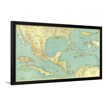 1934 Mexico, Central America and the West Indies Map Framed Print Wall Art By National Geographic Maps
