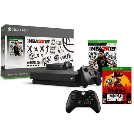 Xbox One X Red Dead with NBA 2K19 Bonus Bundle: Red Dead Redemption 2, NBA 2K19, Two Xbox Wireless Controllers, Xbox One X 1TB 4K HDR Console -