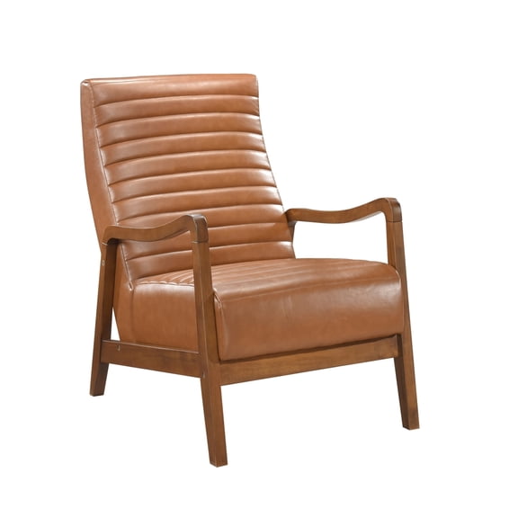 Gert Accent Chair- Matte Brown Faux Leather- Solid Rubberwood Frame
