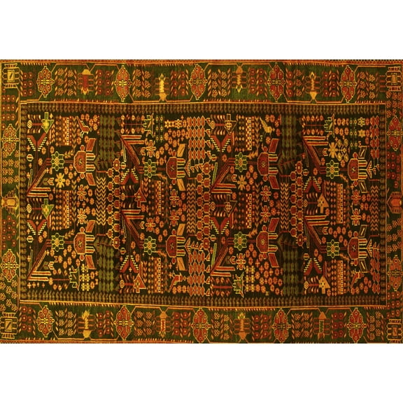 Ahgly Company Machine Washable Indoor Rectangle Persian Yellow Traditional Area Rugs, 5' x 7'