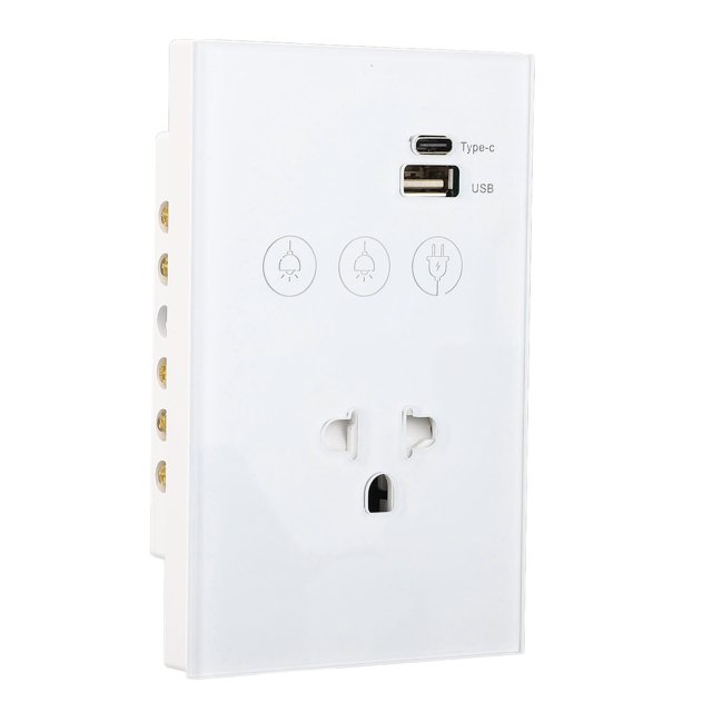 Toma de Pared Inteligente, Interruptor de Luz Táctil 2,4G, Enchufe Inteligente Con Control Remoto por Voz, Con Puerto de Cargador Usb y Tipo C, Sin Concentración de Requisito,