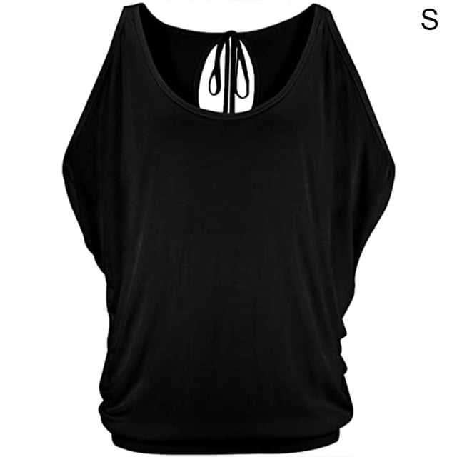 Camiseta con hombros descubiertos para mujer, blusa informal de algodón de manga corta, negro, S Eigraketly AP001290-01