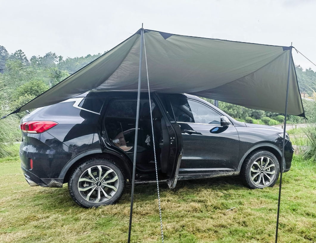 SUV Car Side Awning Roof Top Tent, Suction Cup UV Protection Sun Shade Shelter, Silver Coated Black Glue Waterproof Canopy, Portable Outdoor Camping Rear Car Tent for Travel Picnic Driving Tour