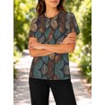 thumbnail image 5 of Vintage Feather Tops for Women Short Sleeve Crewneck All-Over Pattern Casual Tee, 5 of 6