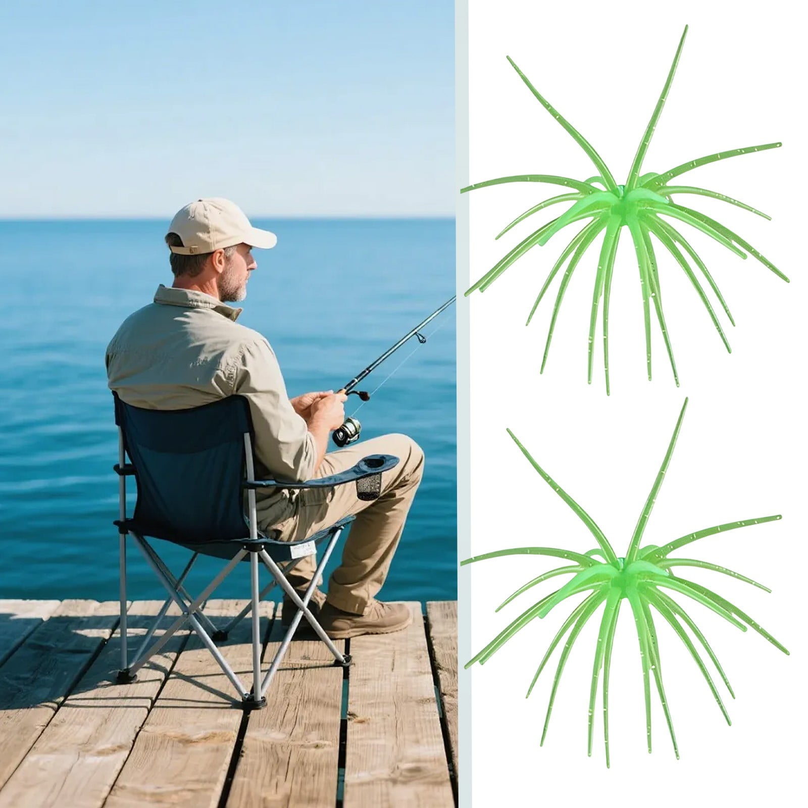 2PCS Simulation Sea Urchin Bait Tentacle Creature Lure Lure Bait for Black Pits Artificial Sea Urchins Soft Wormss for Bass Fishing for Drop Shot and Finesse Slow Sinking 3.94 Inch