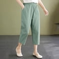 thumbnail image 5 of Outfmvch Flowy Pants Cropped Linen Pants Women Palazzo Pants with Pockets Linen Palazzo Trousers Flowy Pants for Women Petite Capris Drawstring with Pockets Palazzo Pants Beach Pant Gray M-3XL, 5 of 7