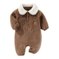 thumbnail image 2 of FAOWME Big Kids Girls Boys Romper Fuzzy Long Sleeve Turndown Collar Cartoon Prints Comfortable Warm Bodysuits Jumpsuits For Daily Wear Coffee 6-9 Months, 2 of 6