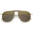 thumbnail image 1 of sunglassLA Unisex Oversize Metal Double Nose Bridge Ultra Slim Temple Super Flat Lens Aviator Sunglasses 57mm (Gold-Tortoise / Brown) - 57mm, 1 of 4