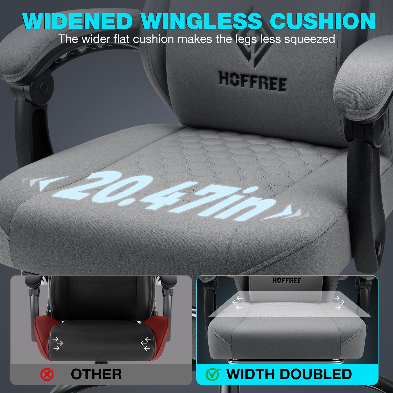 HOFFREE Gaming Chair with Massage and Footrest Skin-friendly Gamer Chairs for Adults Big and Tall Video Game Chair with Headrest and Lumbar Support for Office and Home Dark Gray
