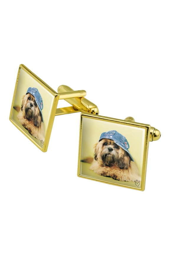 Shih Tzu Dog Baseball Cap Hat Square Cufflink Set - Silver or Gold