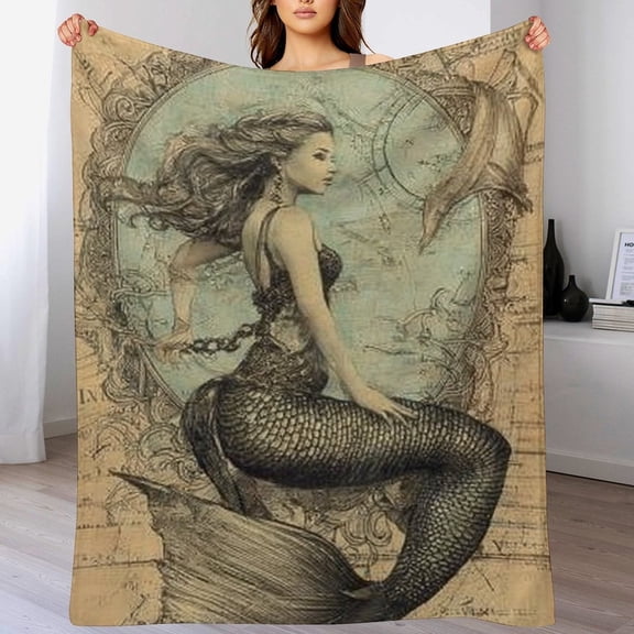 RKSupls Christmas Throw Blanket,Soft Warm Fannel Vintage Mermaid Blankets Gift for Home Bed Sofa Couch Decor,40x50 in