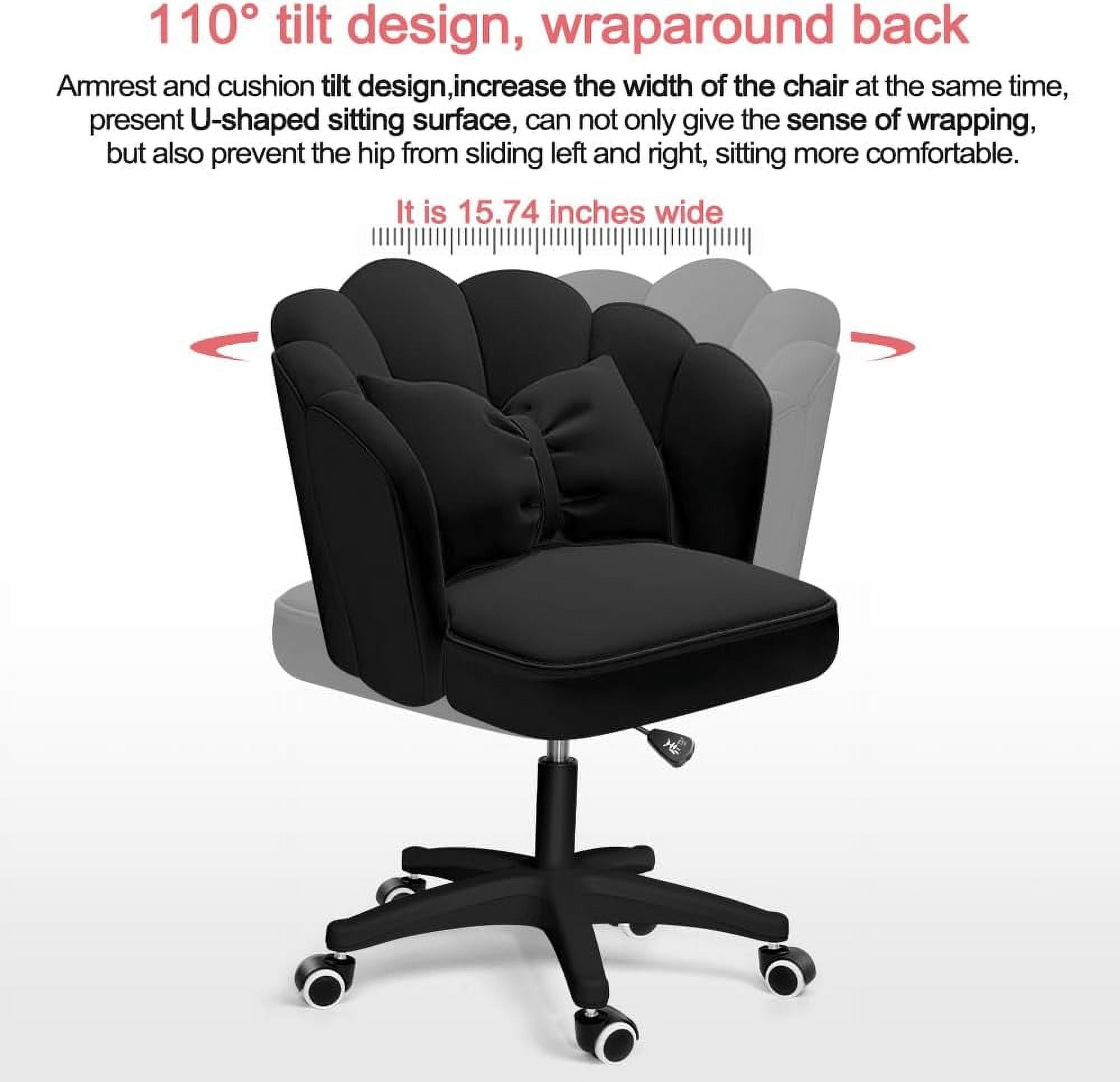 WXJHL Office Chair Cute Petal Desk Chair, Modern Fabric Home Butterfly Chairs Height Adjustable Chair Makeup Chairs Computer Chairs（Black）