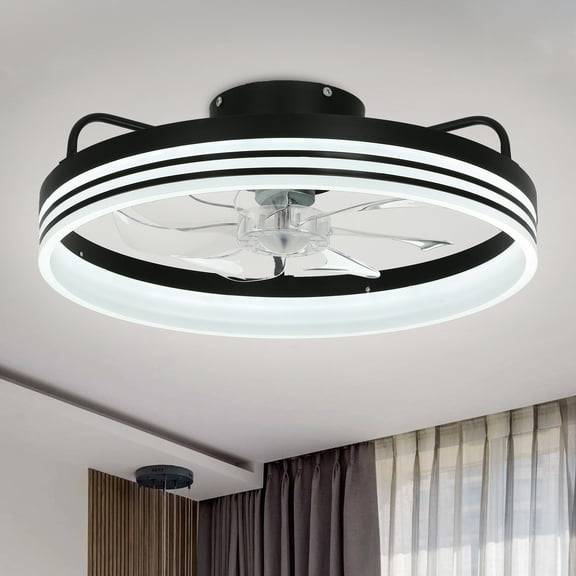 Black Flush Mount Ceiling Fan with Dimmable Led Light, 6-Speed Reversible Blades with APP Control and Remote