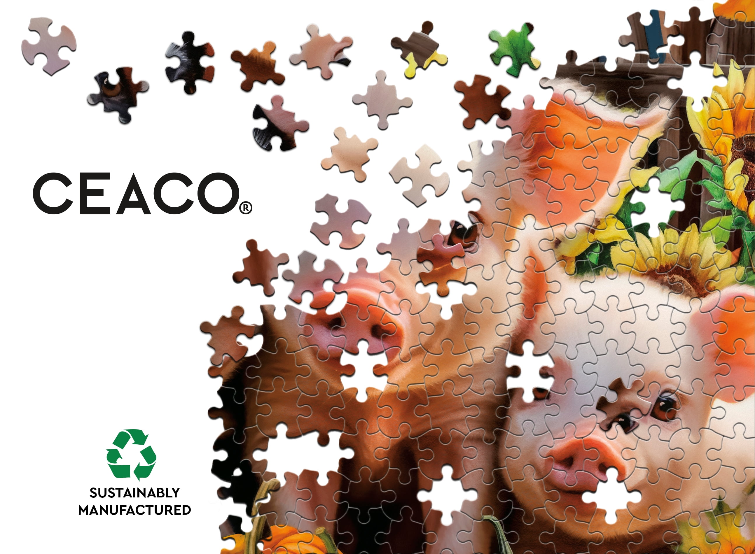 Ceaco Pumpkin Piglets 500-Piece Interlocking Jigsaw Puzzle for Adults Ages 14+