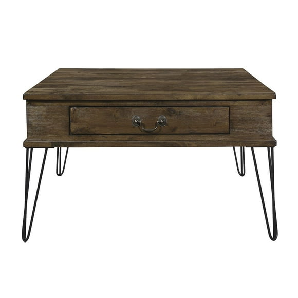 Topline Home Furnishings Square Coffee Table with 2 Drawers, Rustic Oak