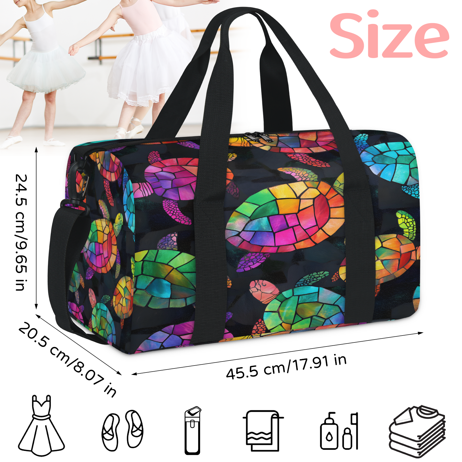 Herdesigns Turtle Travel Duffle Bag Sports Yoga Weekender Overnight Carry on Workout Bags Lightweight Waterproof Gym Tote Bag for Women Sea Turtle