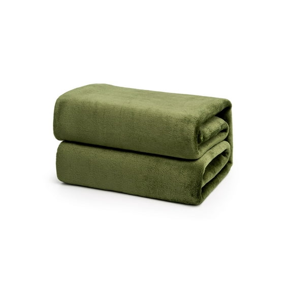 Brooklyn Jax Solid Plush Fleece Queen Blanket, Olive Green color